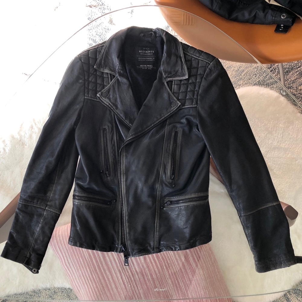 All Saints Men’s Quilted Shoulder Leather Jacket